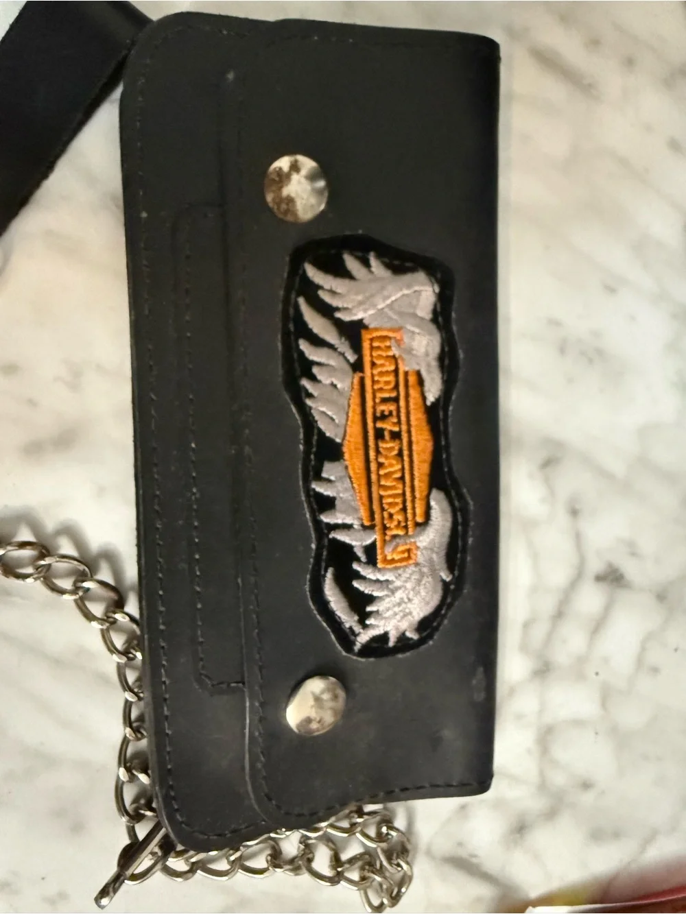 Vintage Harley -Davidson Leather Black Wallet with Chain